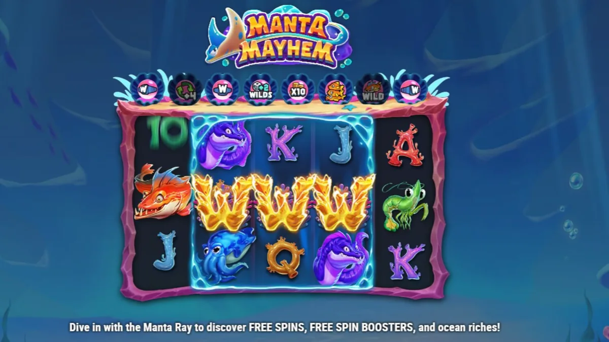 Giao diện trò chơi Manta Mayhem với hình ảnh cá đuối và rạn san hô
